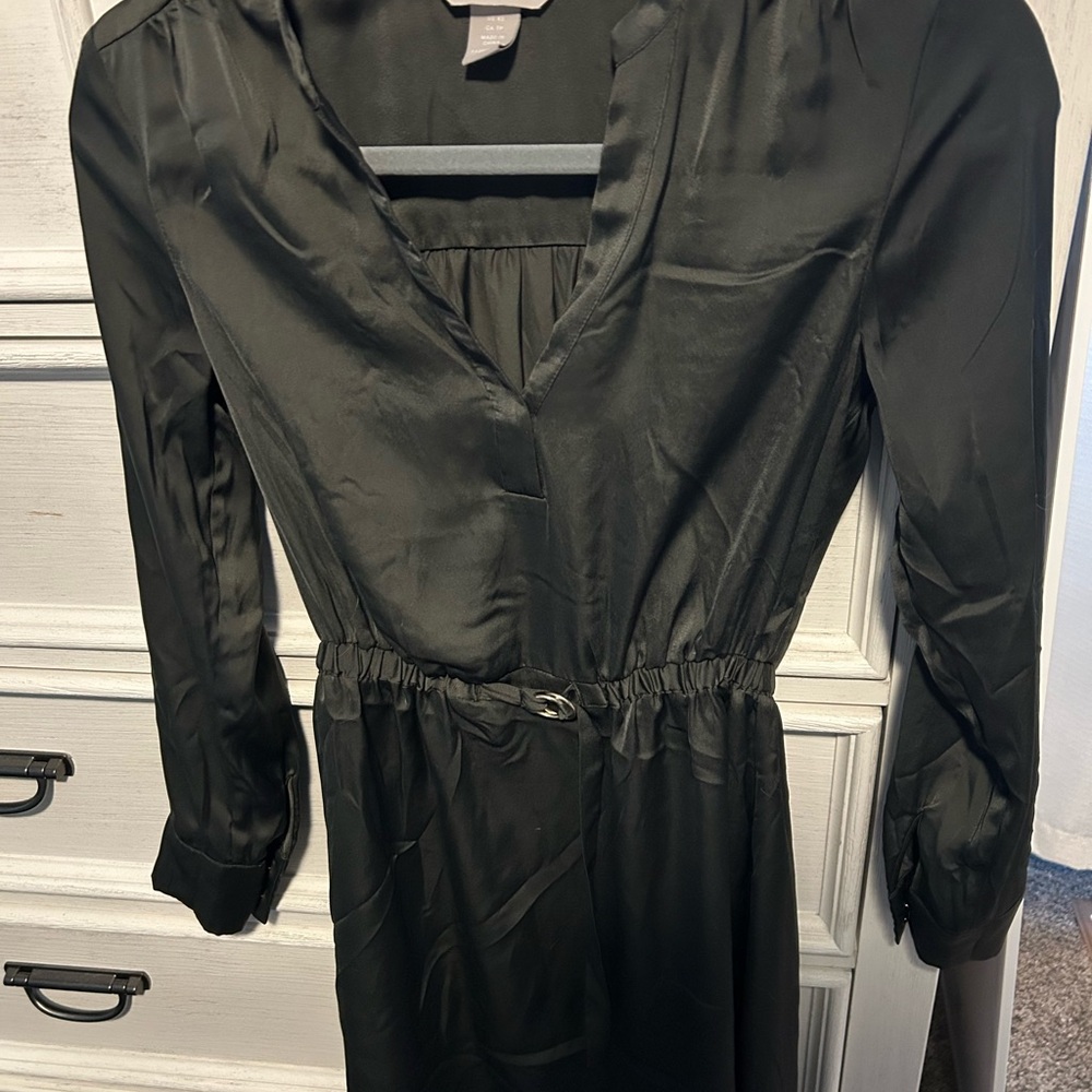 H&M Black Sheath Dress with Bishop Sleeves and V-Neck